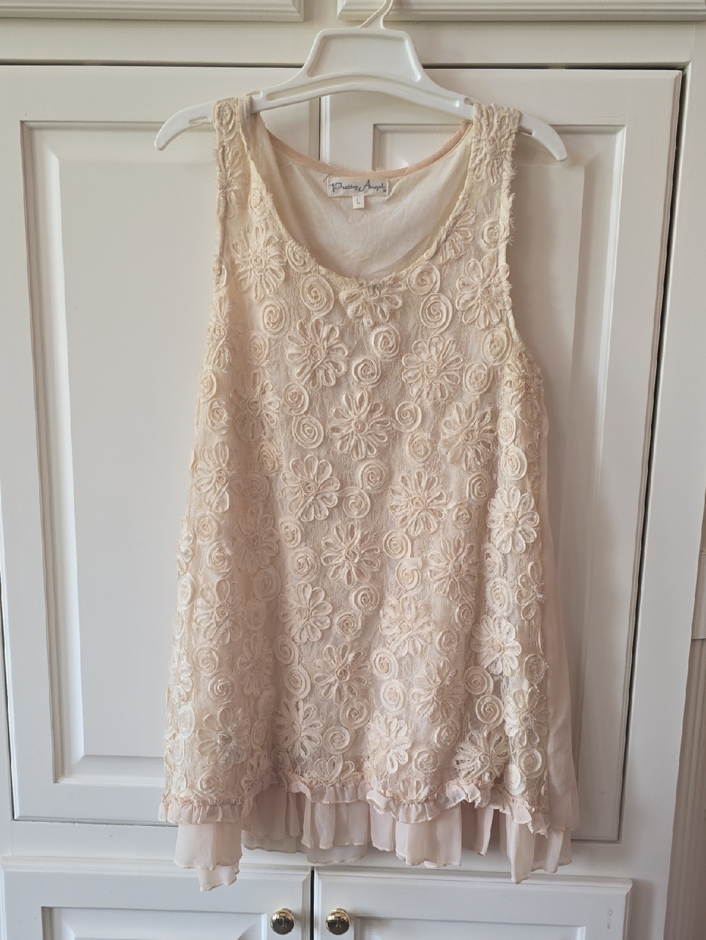 Pretty Angel Cream Sleeveless Top with Soft Trim